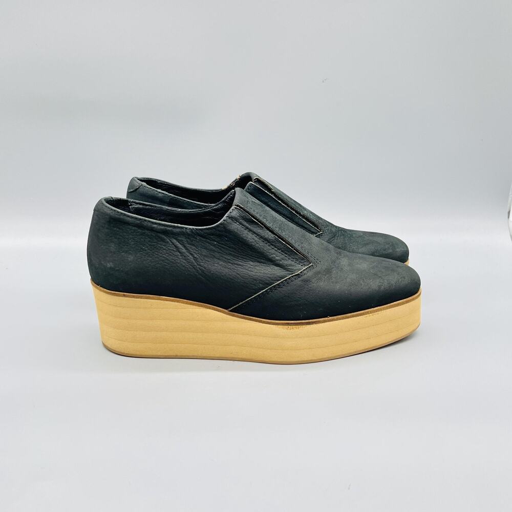Surface To Air Shoes Womens 7.5 Black Leather Platform Wedge Creeper Flatbush